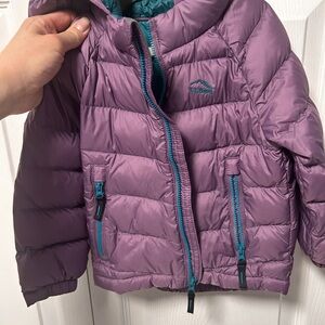 L.L. Bean Girls' Lavender Puffer Jacket with Teal Trim